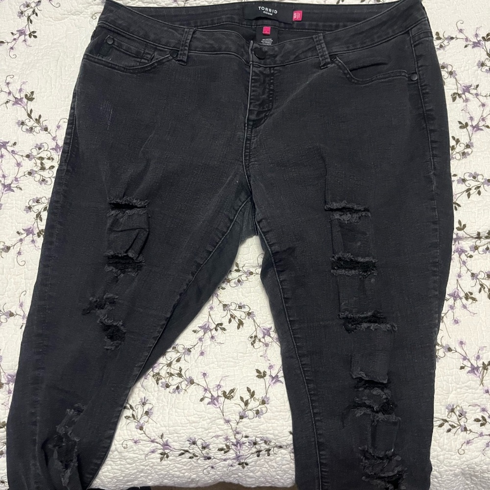 Torrid Charcoal Distressed Skinny Jeans